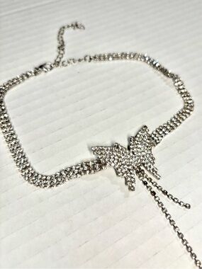 Y2K Silver Crystal Butterfly Choker Necklace - New! Jewelry Adjustable